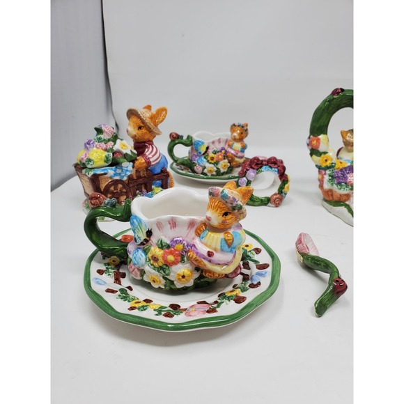 Springtime Tea Set 19pc Set New Open Box Rabbits Bunny Working Set - Picture 4 of 14